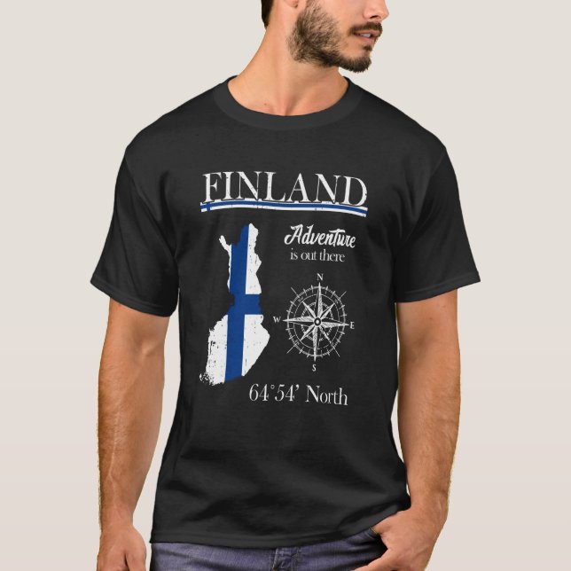 Finland Äventyr där ute Suomi Finska Flagga T Shirt (Framsida)