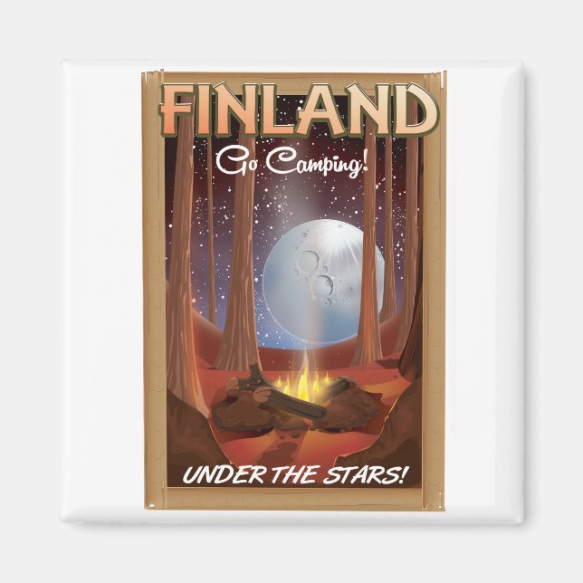 Finland camping under stjärnorna affisch magnet (Framsidan)
