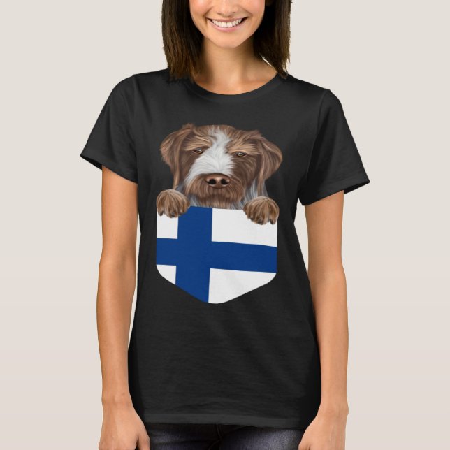 Finland Flag German Wirehaired Pointer Dog In Pock T Shirt (Framsida)