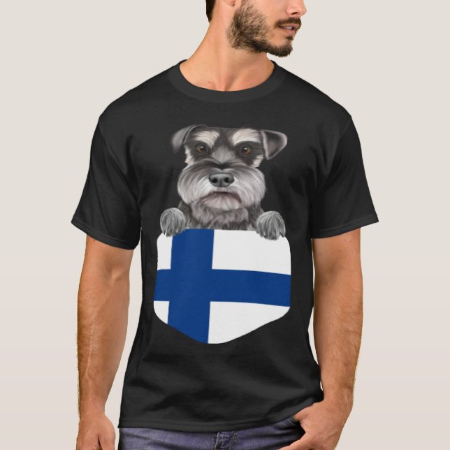 Finland Flag Miniature Schnauzer Dog In Pocket T Shirt (Framsida)