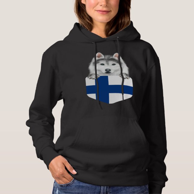 Finland Flag Siberian Husky Dog In Pocket T Shirt (Framsida)