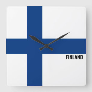 Finland Flagga Dazzling Patriotic Square Fyrkantig Klocka