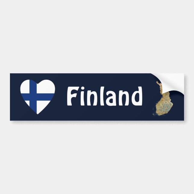 Finland Flagga Heart + Karta Bumper Sticker Bildekal (Framsidan)