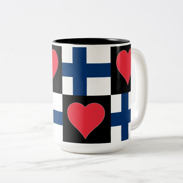 Finland Flagga Heart Mönster Patriotic Finlands Pr Två-Tonad Mugg (Framsida höger)