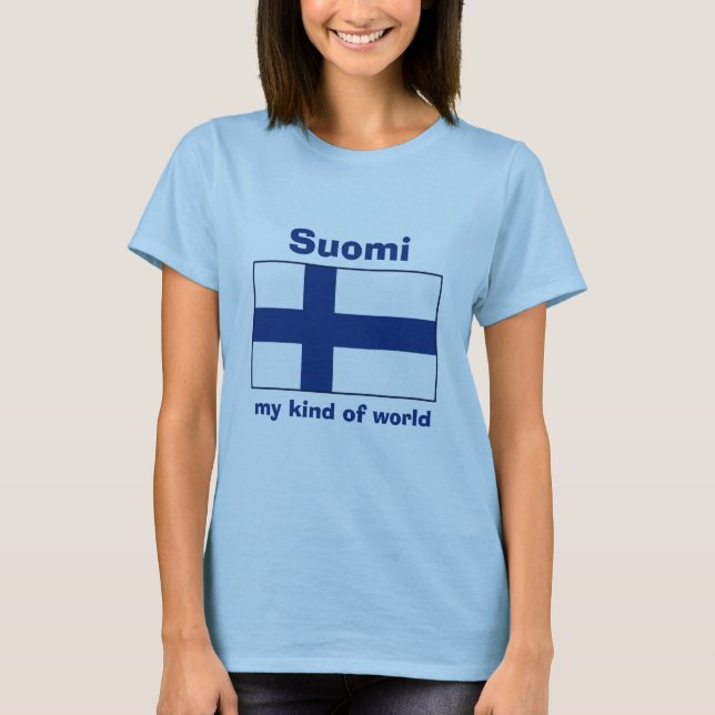 Finland Flagga + Karta + Text T-Shirt (Framsida)