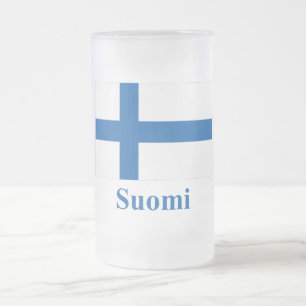 Finland flagga med namn i finska frostat ölglas