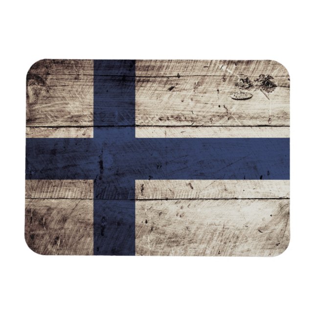 Finland flagga på gammalt Wood korn Magnet (Horisontell)