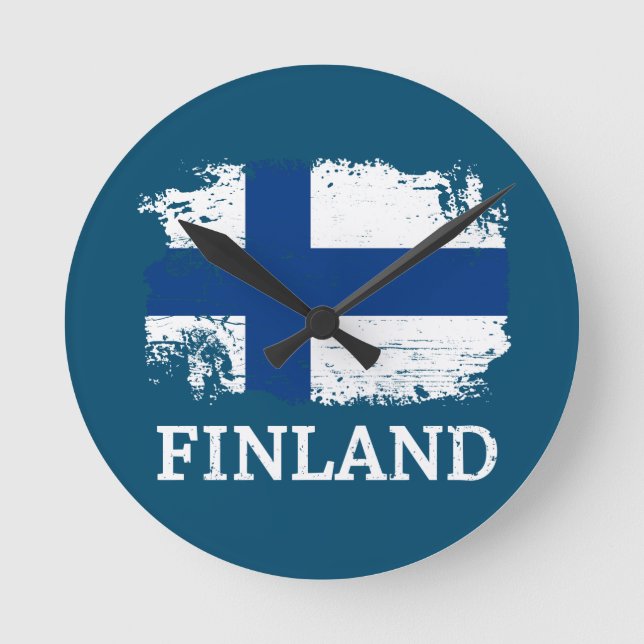 Finland Flagga Rund Klocka (Framsida)