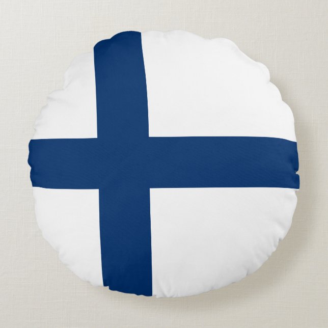 Finland Flagga Rund Kudde (Framsidan)