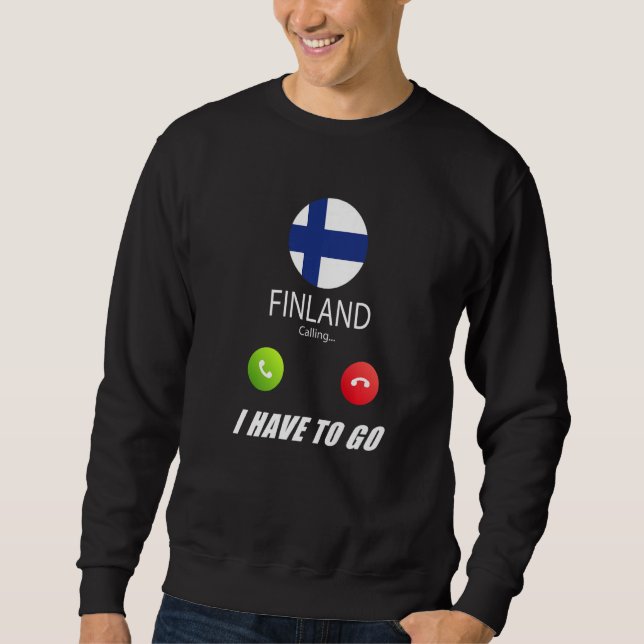 Finland Flagga Souvenir Finland Ringer Är Samtalet Lång Ärmad Tröja (Framsida)