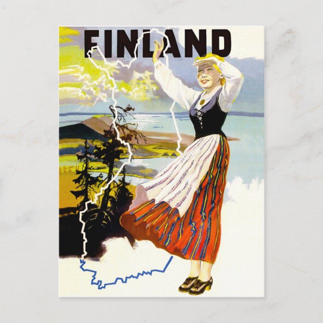 Finland, flicka på kusten vykort (Framsida)