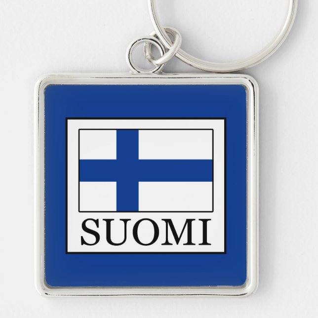 Finland Fyrkantig Silverfärgad Nyckelring (Framsidan)