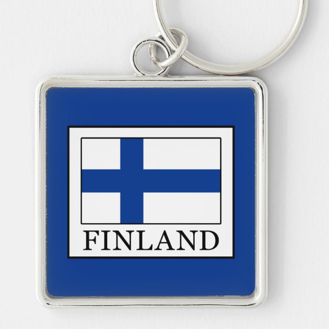 Finland Fyrkantig Silverfärgad Nyckelring (Framsidan)