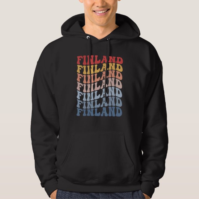 Finland Groovy Retro Finn Hoodie (Framsida)