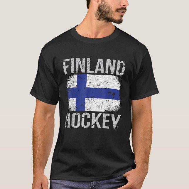 Finland Hockey Finlands Flagga T Shirt (Framsida)