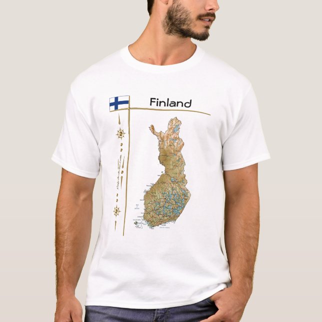 Finland Karta + Flagga + avdelning T-Shirt (Framsida)