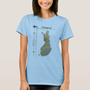 Finland Karta + Flagga + Titel T-Shirt