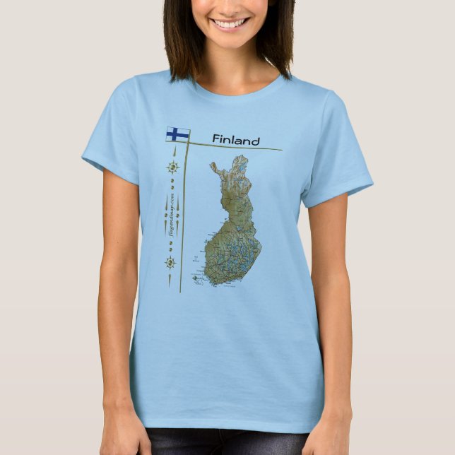 Finland Karta + Flagga + Titel T-Shirt (Framsida)