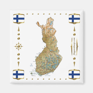 Finland Karta + Flaggor Magnet
