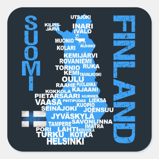 FINLAND KARTA-klistermärken Fyrkantigt Klistermärke (Framsida)