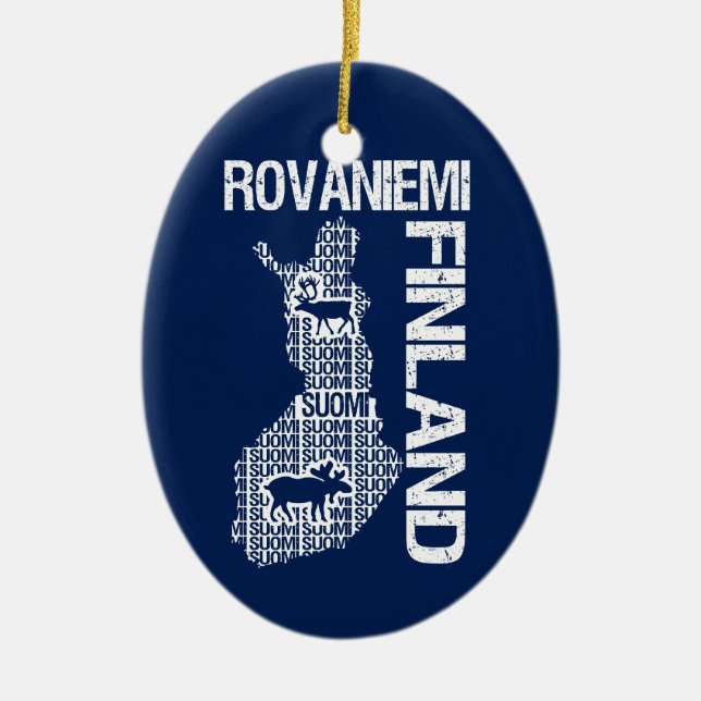 FINLAND KARTAprydnad - Rovaniemi - anpassade Julgransprydnad Keramik (Framsidan)