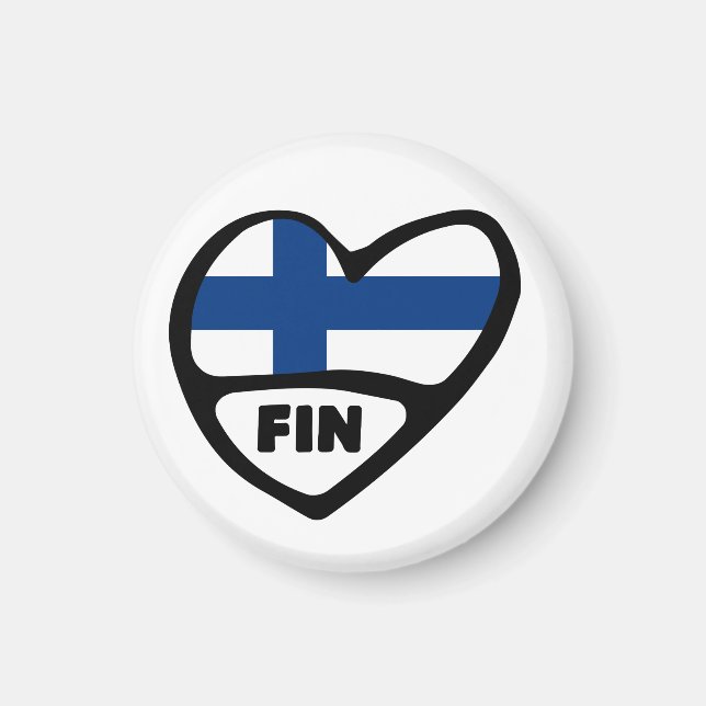 Finland Land Code Flagga Heart, FIN Magnet (Framsidan)