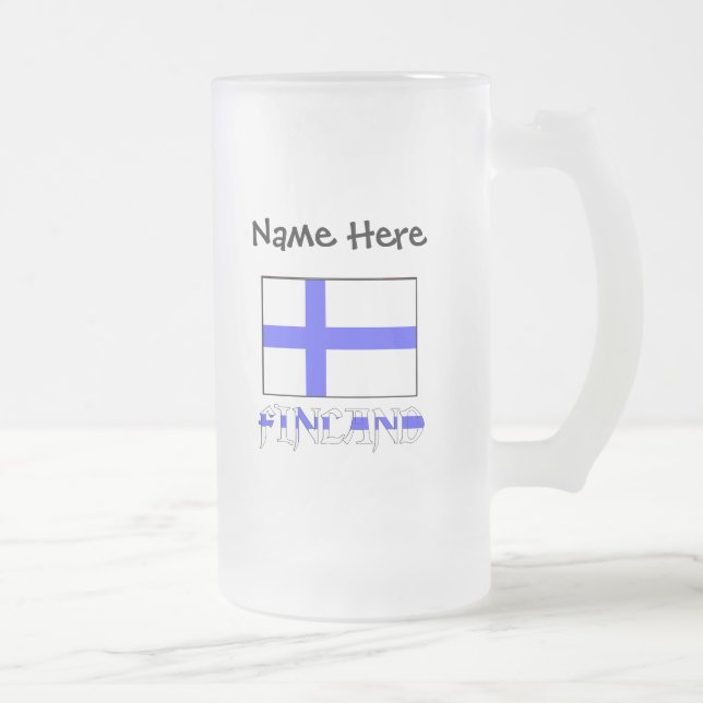 Finland och Finlands flagga Personlig  Frostat Ölglas (Höger)