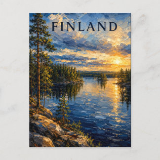 Finland: Serene Sunset Lake Art Souvenir Vykort