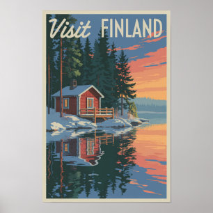 Finland sjö resor konst vintage poster