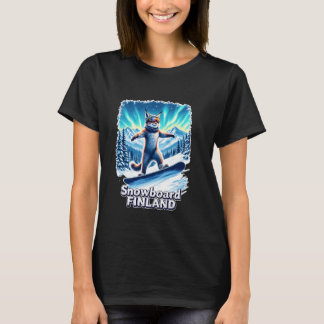 Finland Snowboarding Lynx Under Northern Lights T Shirt
