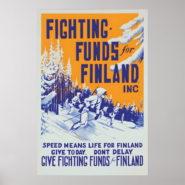 Finland Stöd Affisch WWII Amerikansk Propaganda (Framsidan)