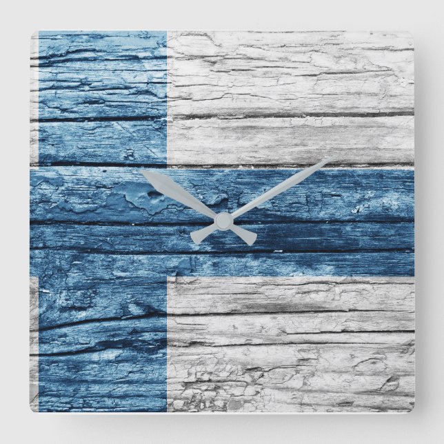 Finland träflagga fyrkantig klocka (Framsida)