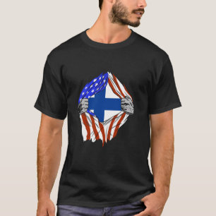 Finland USA Finn Amerika Bröst Finländsk Stolthet  T Shirt