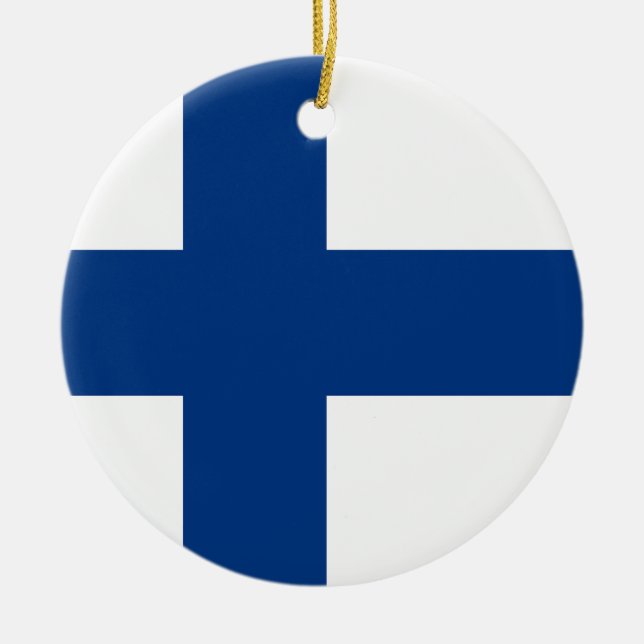 Finlands flagga julgransprydnad keramik (Framsidan)