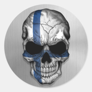 Finlands flagga på ett stålskullsdiagram runt klistermärke