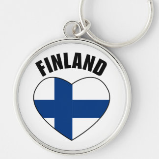 Finlands flagga rund silverfärgad nyckelring