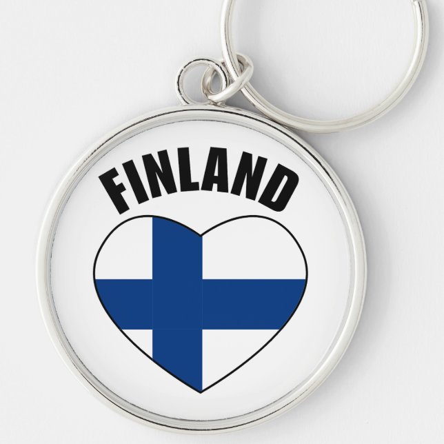 Finlands flagga rund silverfärgad nyckelring (Framsidan)