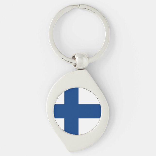Finlands flagga swirl silverfärgad nyckelring (Framsidan)
