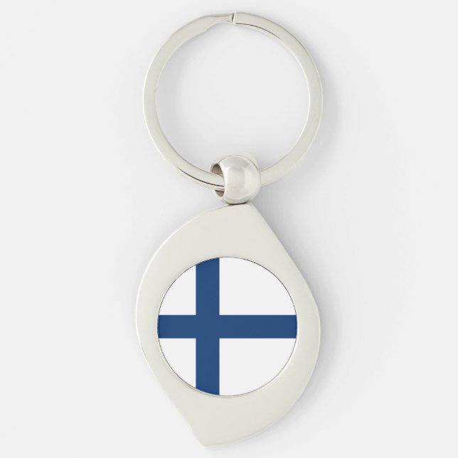 Finlands flagga swirl silverfärgad nyckelring (Framsidan)
