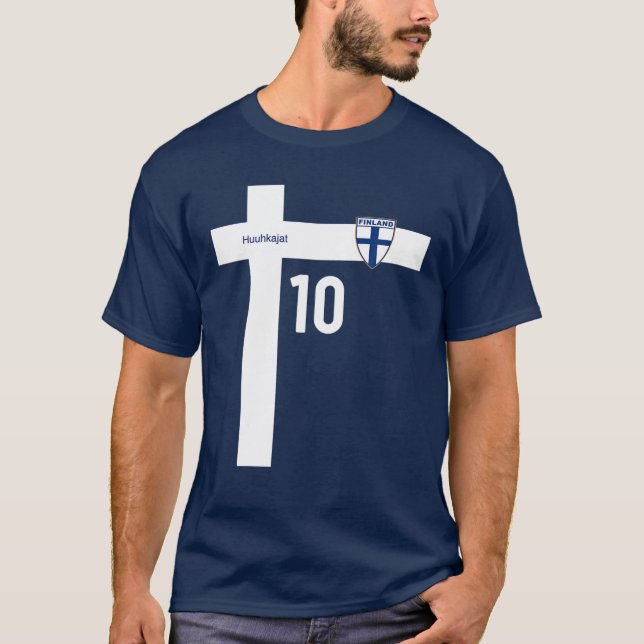 Finlands fotbollslag Retro Jersey T Shirt (Framsida)