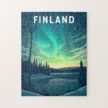 Finlands illustration Travel Art Vintage Pussel<br><div class="desc">Finlands modell för retrovektorförflyttning. Från ett dynamiskt Helsingfors till Lapplands snömagi, erbjuder Finland en fredlig men äventyrlig flykt in i Skandinaviens hjärta.</div>