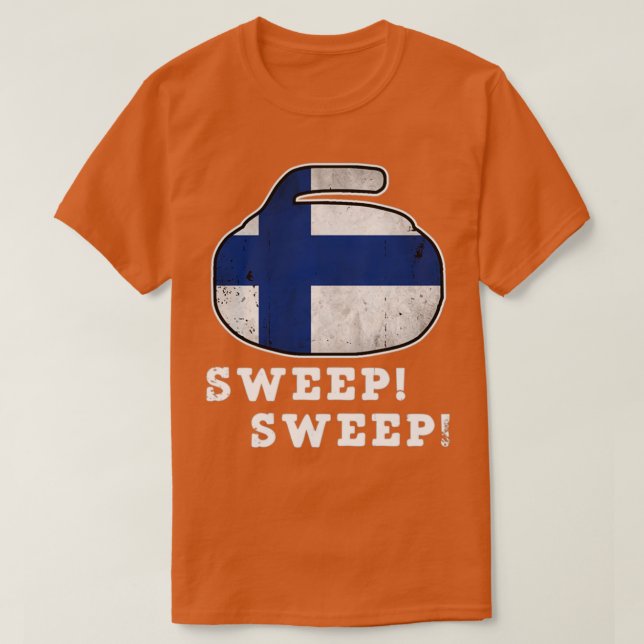 Finlands kurling National Flagga Sweep Curler Hood T Shirt (Design framsida)