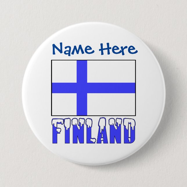 Finlands och Finlands Flagga Blue Personalization Knapp (Framsida)