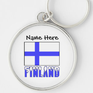 Finlands och Finlands Flagga Personlig Rund Silverfärgad Nyckelring