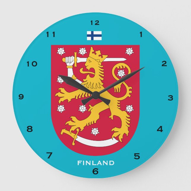 Finlands Vapensköld Anpassningsbar Wall Clock Suom Stor Klocka (Framsida)