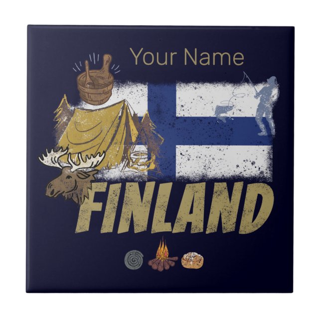 Finlands Vintage Flagga Retro Souvenir Tält Kakelplatta (Framsidan)