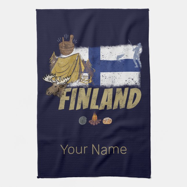 Finlands Vintage Flagga Retro Souvenir Tält Kökshandduk (Vertikal)