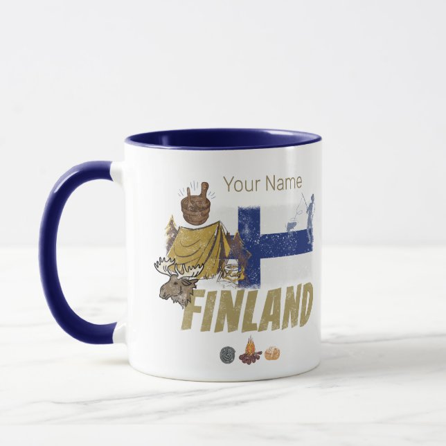 Finlands Vintage Flagga Retro Souvenir Tält Mugg (Vänster)