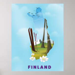Finlandskarta Illustrerad reseposter Poster