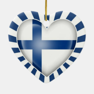 Finlandssvensk hjärtaflagga med stjärnabristning julgransprydnad keramik